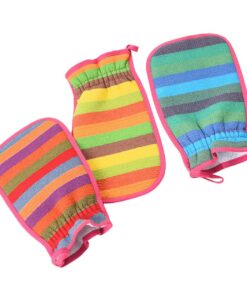 Healvian Doppelseitiger Peeling Badehandschuhe für Körperreinigung und Sanftes Peeling 3 Stück aus Künstlichen Fasern Zufällige Farbe bei Dusche und Camping