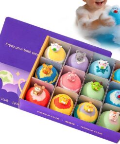 Badebomben für Kinder Mit Innen | 12 Badebomben Chinesisches Sternzeichen | Badekugeln aus Badesalz | Gepolsterter Osterkorb, Geschenk Kinder 3+ Jahre für und Mädchen
