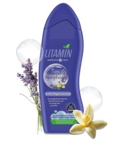 Litamin Schaumbad Abend-Symphonie 750ml – Lavendel Badezusatz mit Vanille-Essenz – beruhigender Badeschaum für Sinn & Sinnlichkeit