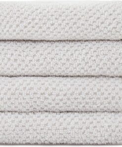 Cozy Earth Nantucket Waschlappen aus 60 % Baumwolle, 40 % Viskose aus Bambus | 600 GSM Plüsch und schnelltrocknend mit Reis-Webmuster, 4 Stück, 33 cm x 33 cm, Luxus-Waschlappen, Hellgrau