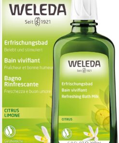 WELEDA Bio Citrus Erfrischungsbad, Naturkosmetik Bio Badezusatz erfrischt und entspannt Körper und Geist mit ätherischen Citrusölen, Bade Essenz mit angenehmem Zitrus Duft (1 x 200 ml)