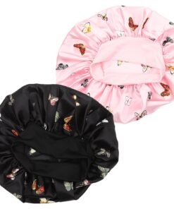 STOBAZA Satin Schlafmütze Damen Verhindert Frizz und Hält Haare Geschmeidig 2 Stück Modische Haube mit Breitem Rand für Lockiges Haar für Gesichtswäsche und Salonpflege