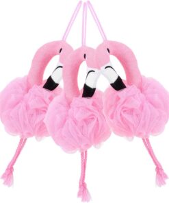 Flamingo und Tiefen Reinigung für Badezimmer mit Sanfter Massage aus PE 3 Stück Mesh Badeblumen und Badekugeln Zuhause für Kinderbadewanne