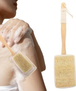 XIAOXIAOYU Luffa-Badebürste, Luffa mit langem Holzgriff, Dusch-Rückenbürste, ergonomisches Körperpeeling-Werkzeug für Männer, Frauen, Erwachsene, Mutter, Vater, Freunde