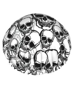 Badekappe mit Totenkopf-Muster, für langes Haar und kurzes Haar, waschbar, elastisches Band, Badehaarmut für langes Haar, Zopf