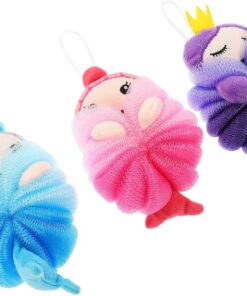 Abaodam 3 Stück Kinder Badebälle Tiermotiv Luffa Badeschwämme mit Aufhängeseil Schäumend Hautpflegend für Dusche Badewanne Badzubehör für Kinder