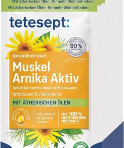 tetesept Meersalz Muskel Arnika Aktiv, Badesalz - 1 Vollbad | Mit Arnika-Extrakt & ätherischen Ölen, 100% naturreines Salz, Entspannung & Wohlbefinden, dermatologisch bestätigt