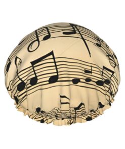 Badekappe mit Musiknoten für langes und kurzes Haar, waschbar, elastisches Band, Badehaarmut für langes Haar, Zopf