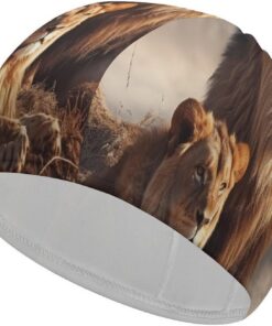 Badekappe mit zwei Löwen, hohe Elastizität, passend für langes Haar, kurzes Haar, bequem, große Duschhaube zur Reduzierung des Widerstands und Haarschutz