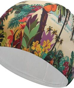 Badekappe mit tropischem Blumenmuster, hohe Elastizität, passend für langes Haar, kurzes Haar, bequem, große Duschhaube für Zugreduzierung und Haarschutz