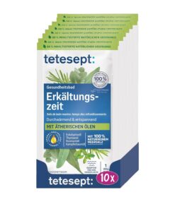 tetesept Meeressalz Erkältungszeit Bad – 10 x 80 g – Gesundheitsbad für die kalte Jahreszeit mit 6 ätherischen Ölen – Wohltuender Badezusatz mit natürlichem Meeressalz