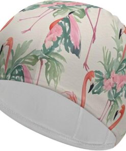 Wasserfarben-Badekappe mit Flamingo, hohe Elastizität, passend für langes Haar, kurzes Haar, bequeme, große Duschhaube zur Reduzierung des Widerstands und Haarschutz
