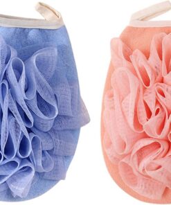 Badeschwamm, 2 Stück, groß, weich, für Dusche, Peeling, zur Beruhigung der Haut, Duschschwamm, Blau und Rosa