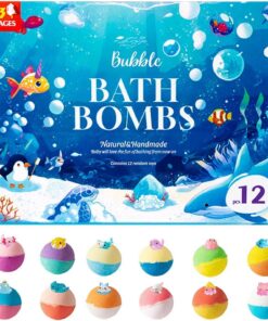 Badebomben mit Spielzeug im Inneren | 12 Stück zur Körperreinigung - Brause-Badekugeln Set | für Geburtstag, Feiertag, Reise, Zuhause, Kita, Gäste-WC, Hotel, Bad