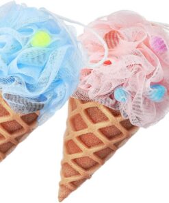Cabilock 2 Stück Körperpeeling Schwamm aus PE mit Reichem Schaum und Aufhängekordel Niedlicher Eiscreme Duschschwamm für Kinder und Kleinkinder Praktisches Duschen Zubehör