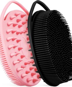 Silikon Duschbürste mit Doppelseitigem Design für Körper 2 Stück Sanft zur Haut und Haken 2-in-1 Peelingbürste für Effektives Körperpeeling unter Dusche