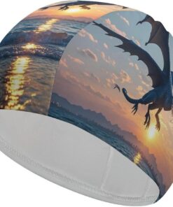 Badekappe mit fliegendem Drachen, hohe Elastizität, passend für langes Haar, kurzes Haar, bequem, große Duschhaube für Zugreduzierung und Haarschutz