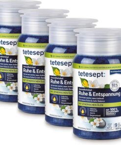 tetesept Meersalz Ruhe & Entspannung – 4 x 600 g – Gesundheitsbad für ein Gefühl innerer Ruhe mit ätherischen Ölen – Wohltuender Badezusatz mit natürlichem Meersalz