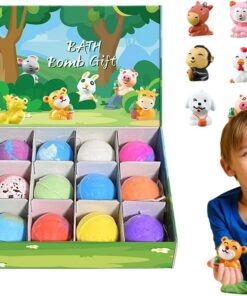 Badebälle für Kinder 12 Stück natürlicher Erfrischungsschaum mit Tierfigur | Badesalzball Für , Geburtstag, Kinder, Mädchen,
