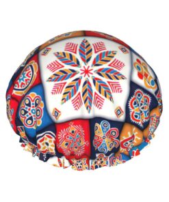 Badekappe mit Retro-Flowwer-Druck, für langes und kurzes Haar, waschbar, elastisches Band, Badehaarmütze für langes Haar, Zopf