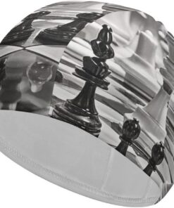 Schwarz-weiße Schach-Badekappe, atmungsaktiv, hohe Elastizität, Badekappe, weich, rutschfest, Badekappe für Damen und Herren