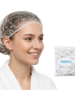 Badehaube Einweg 100 Stück | Duschhaube transparent für Damen & Herren | Elastische Einweg Duschhaube groß aus Plastik | Wasserdicht & Reißfest für Dusche, Spa, Hotel, Haarfärben & Kosmetik