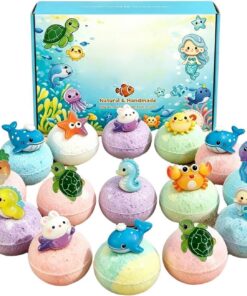 Badebälle mit Spielzeug innen 12 Stück Sanfte Erfrischende Regenbogenfarben | Kinder Strumpffüller Badebälle für Kinder Mädchen Tochter Sohn