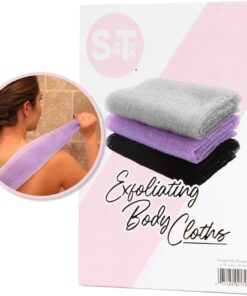 S&T INC. Rückenschrubber für Dusche, Peeling, Körperschrubber oder Bad, Peeling-Handtuch zur Hautpflege, 30 x 80 cm, sortiert, Lila, 3 Stück