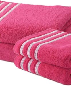 Collection Waschlappe, Frottee, 550 g, 100% hochwertige Baumwolle, Baumwolle, Fuschia/Blanc, 2 Serviettes + 2 Draps de Douche
