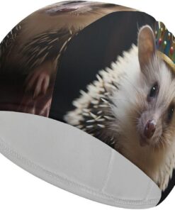 Badekappe mit Krone und Igel, hohe Elastizität, passend für langes Haar, kurzes Haar, bequem, große Duschhaube für Zugreduzierung und Haarschutz