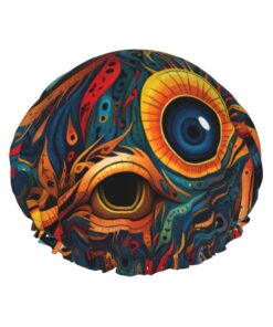 Badekappe mit Augen 2 Aufdruck, für langes und kurzes Haar, waschbar, elastisches Band, Badehaarmütze für langes Haar, Zopf