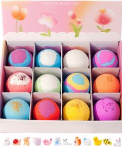 Kids Bath Balls 12-teiliger bunter Reinigungsschaum | 12 Badebonbons mit Überraschungsspielzeug für Zuhause, Reise, Spa, Hotel, Bad, Entspannung
