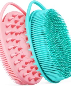 VALICLUD 2 Stück Teiliges Silikon Duschbürsten Haken Doppelseitiger Body Scrubber für Tiefenreinigung Sanfte Massage Hautpflege und Haarwäsche Hautfreundlich Platzsparend für Bad und
