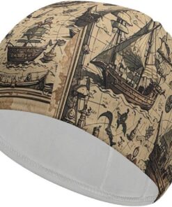 Badekappe mit Schatzkarte, maritimer Piratenmotiv, hohe Elastizität, passend für langes Haar, kurzes Haar, bequeme, große Duschhaube für Zugreduzierung und Haarschutz