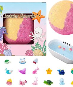 Badebälle Für Kinder Bunte sprudelnde Badekugel mit Spielzeug innen als | Brausender Ball Als Badespielzeug für Geburtstag Erntedankfest Kindertag Kinder Mädchen