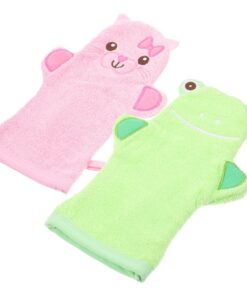 Badehandschuhe mit Niedlichem Cartoon Design aus Baumwolle 2 Stück Sanftes Peeling und Reinigung für Beine und Rücken von Säuglingen