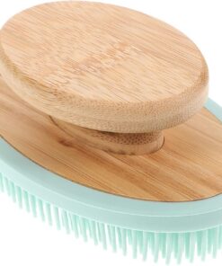 Healvian Silikon Badebürste mit Holzgriff Sanfte Massage und Peelingbürste für Empfindliche Haut Sicher für Heißes Wasser als Praktisches Badezubehör