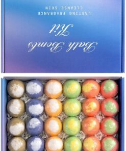 Packung mit 24 Badebomben für Kinder, funkelnde Badekugeln, sanfte und glättende Formel für die Haut, ideal für Badewanne, Hausspa, Reisen, Camping und Urlaubsgeschenke
