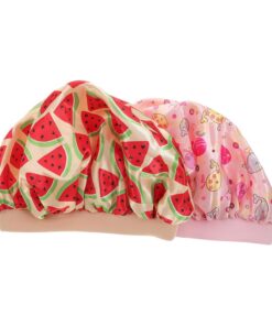 Healvian 2 Stück-pack Kinder Schlafmütze aus Satin mit Aufdruck Leicht Anzuziehen und Abzunehmen Weiche Nachtmütze für Mädchen zu Hause und Beim Baden in Rosa Zufälliger Stil