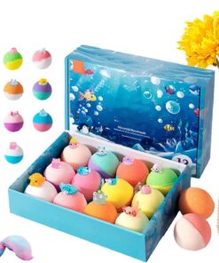 Kids Bath Balls - 12-Piece Colorful Body Cleansers with Bubble Bath Fizzy Surprise, Natural Sea Salt Bombs with Toys for Home Travel Bathroom, Playful Relaxation Gift for Boys Girls Kindergarten Kids