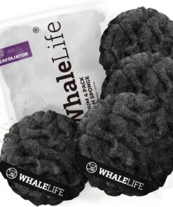 WhaleLife Badeschwamm für Dusche, Luffa-Ball, Duschschwamm, 4 Stück, doppellagig, Peeling-Netz, Groß, 60 g, Schwarz