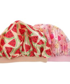 STOBAZA Satin Schlafmütze Leicht und Einfach zu Tragen zum Baden und Reisen mit Bunt Aufdruck 2 Stück-Pack Rosa Farbe Weiche Haube für Kinder für Kleinkinder