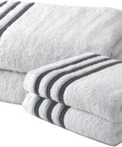 Collection Waschlappe, Frottee, 550 g, 100% hochwertige Baumwolle, Baumwolle, weiß/grau, 2 Serviettes + 2 Draps de Douche
