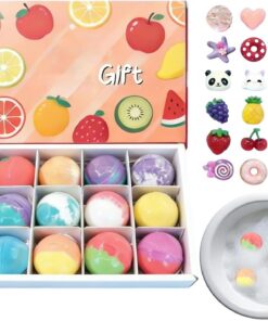 Badekugel-Set – 12-teiliges Badeset mit Spielzeug im Inneren – Sprudelkugel mit Früchten, SPA-Design – zur Entspannung der persönlichen Pflege zu Hause und auf Reisen