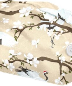 2 Stück Bouffant-Hüte mit Schweißband Japan-Kranich-Kirschblüte Verstellbare Damen-Arbeitsmützen Arbeitsmützen für Männer