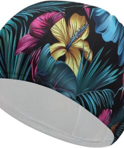 Badekappe mit tropischem Blumenmuster, hohe Elastizität, passend für langes Haar, kurzes Haar, bequem, große Duschhaube für Zugreduzierung und Haarschutz