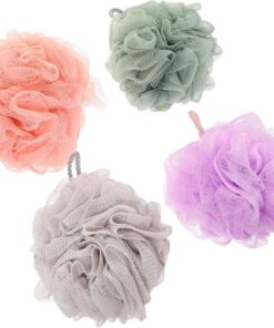 STOBAZA 4 Stück Tragbarer Duschschwamm aus Polyester mit Schnelltrocknender Funktion und Praktischem Aufhänger für Körperpeeling und Hotelgebrauch Zufällige Farbe