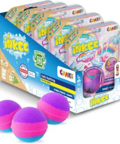 INKEE 15x Badekugeln Kinder Color Rainbow World - Badebomben mit Arganöl | Pflegender Badezusatz Set mit Zuckerwatte-Duft, Rosa Lila Blau Schichten, Ideal als Geschenk Mädchen oder Schultütenfüllung