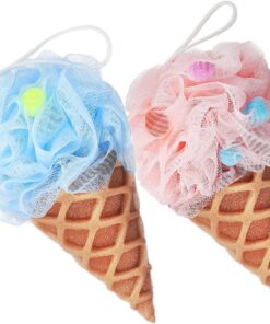 VALICLUD 2 Stück-Pack Süße Eiscreme Duschbälle aus PE Sanft und Bequem mit Aufhängekordel für Kinder zum Körperpeeling in Dusche