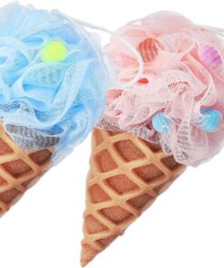 OUNONA 2 Stück Kinder Duschschwamm Aus Luffa Eiscreme Badebällchen Mit Aufhängeschlaufe Sanfter Badeschwamm Für Empfindliche Kinderhaut Schaumreiches Netz Platzsparend Zum Trocknen